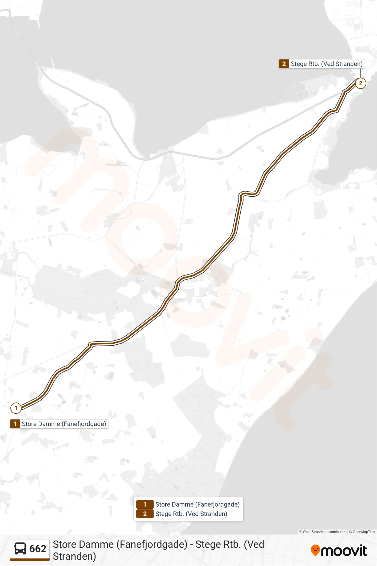 662 bus Linje (Stege) rute og stop på et kort