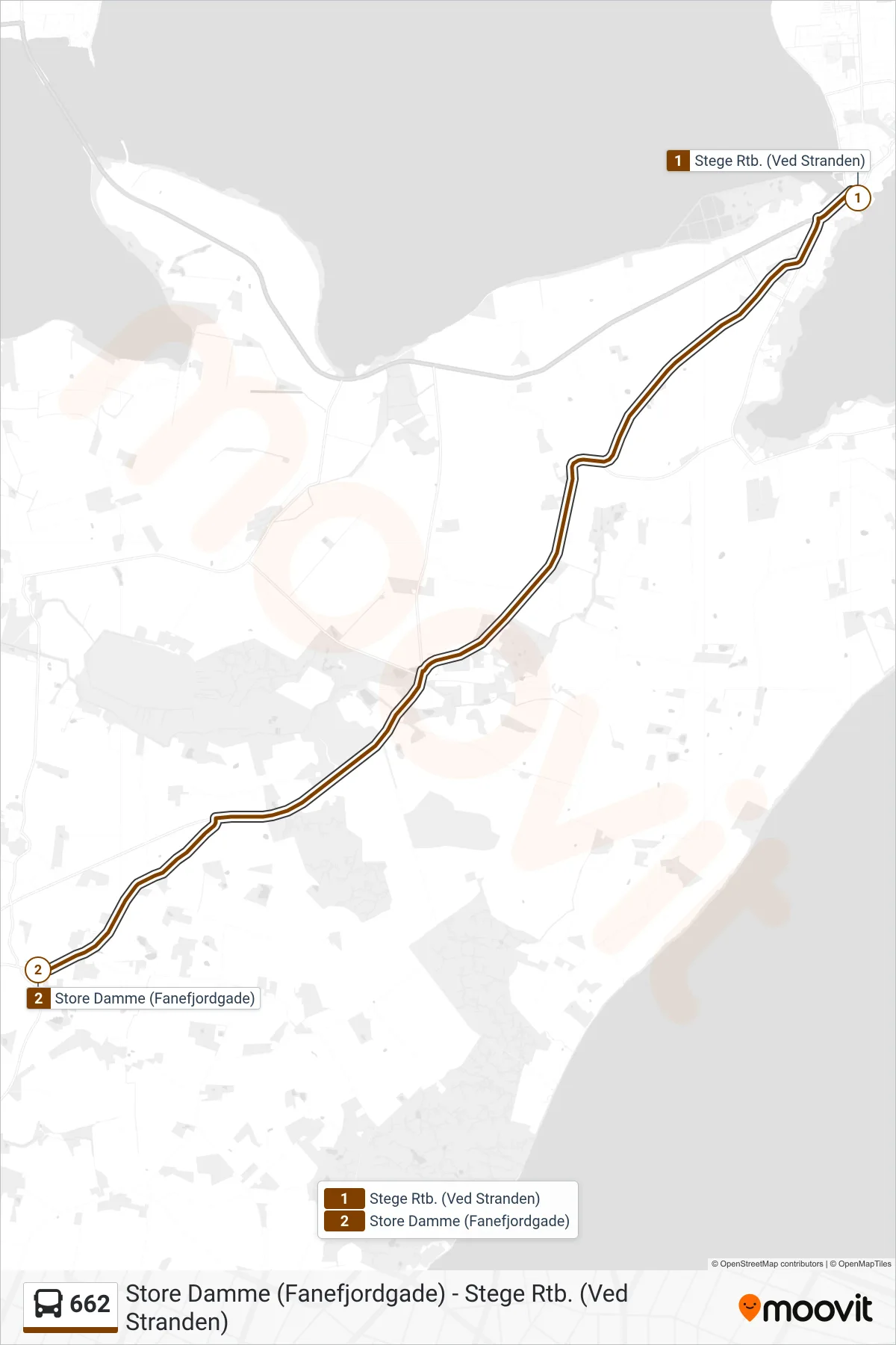 662 bus Linje (Damme) rute og stop på et kort