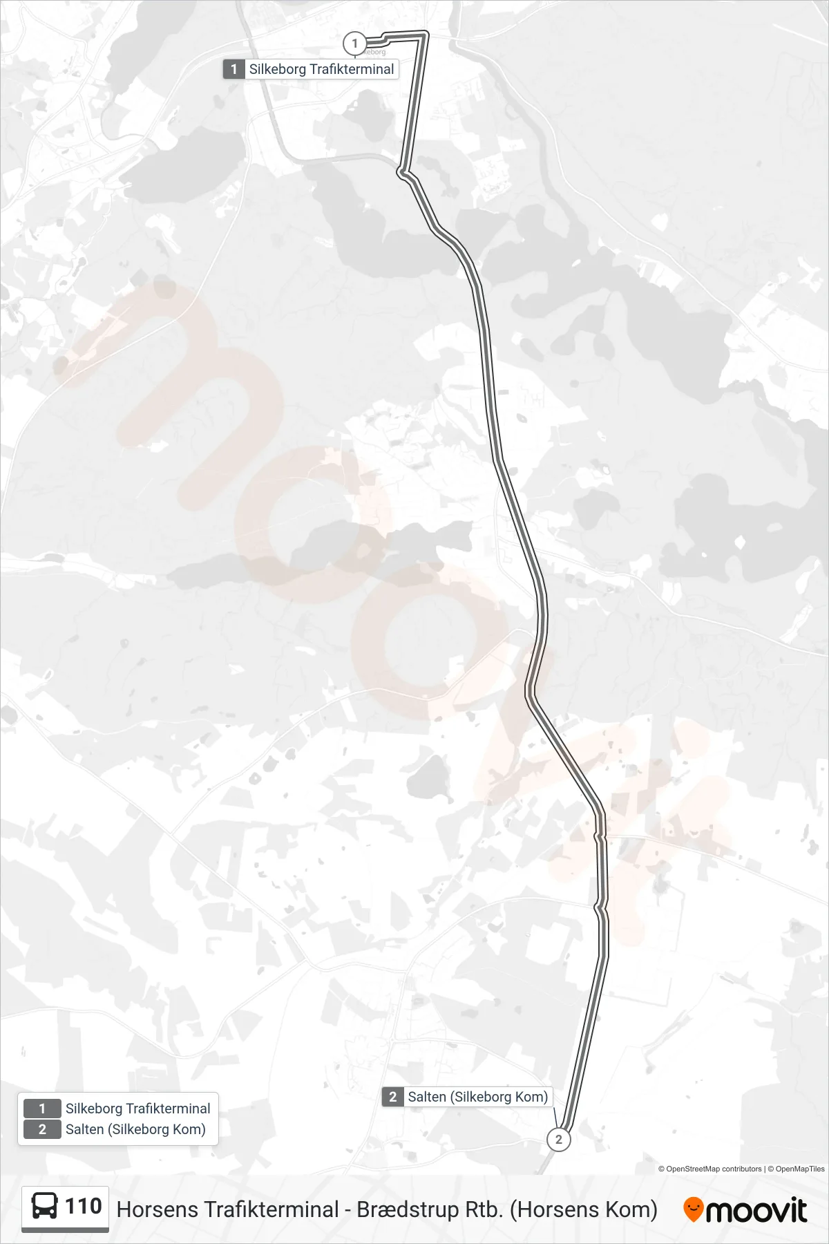 110 bus Linje (Salten) rute og stop på et kort