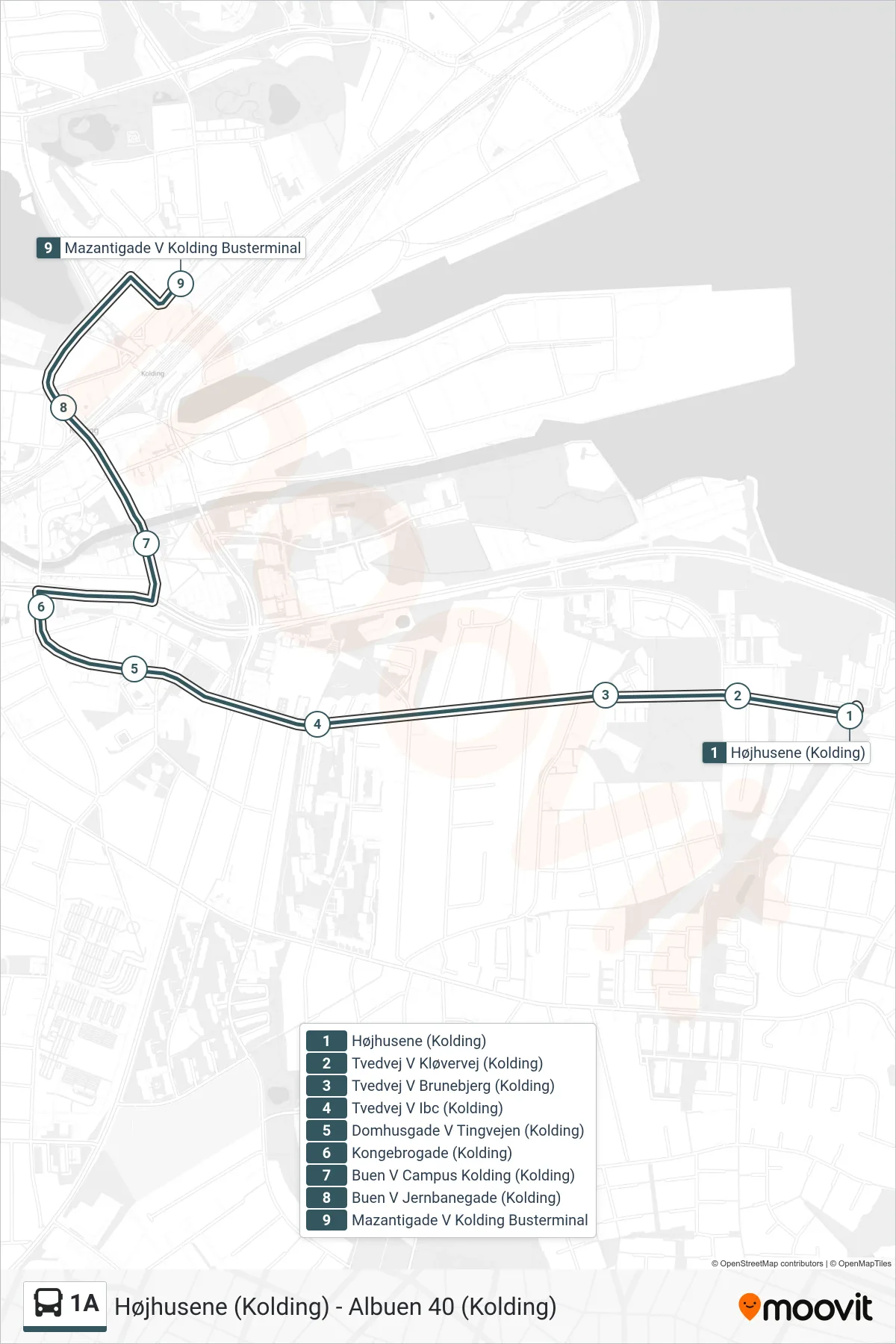 1A bus Linje (Mazantigade) rute og stop på et kort