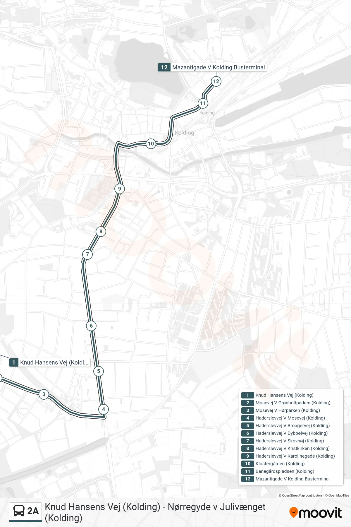 2A bus Line (Mazantigade) route and stops on a map