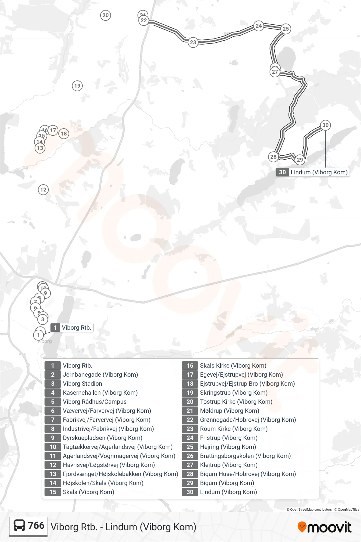 766 bus Linje (Lindum) rute og stop på et kort