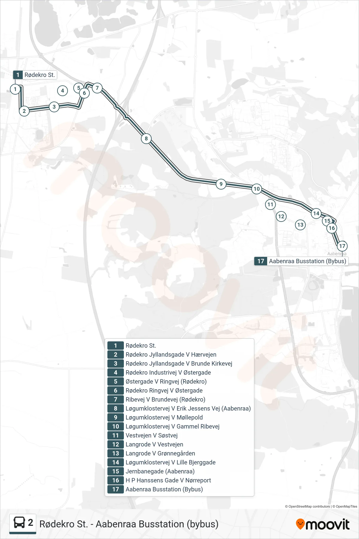 2 bus Line (Busstationen) route and stops on a map