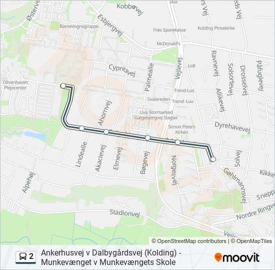 2 Rute: Rejseplaner, Stop & Kort - Munkevænget (Opdateret)