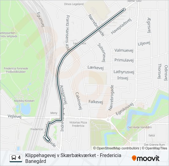 4 Route: Schedules, Stops & Maps - Fredericia Banegård (Updated)