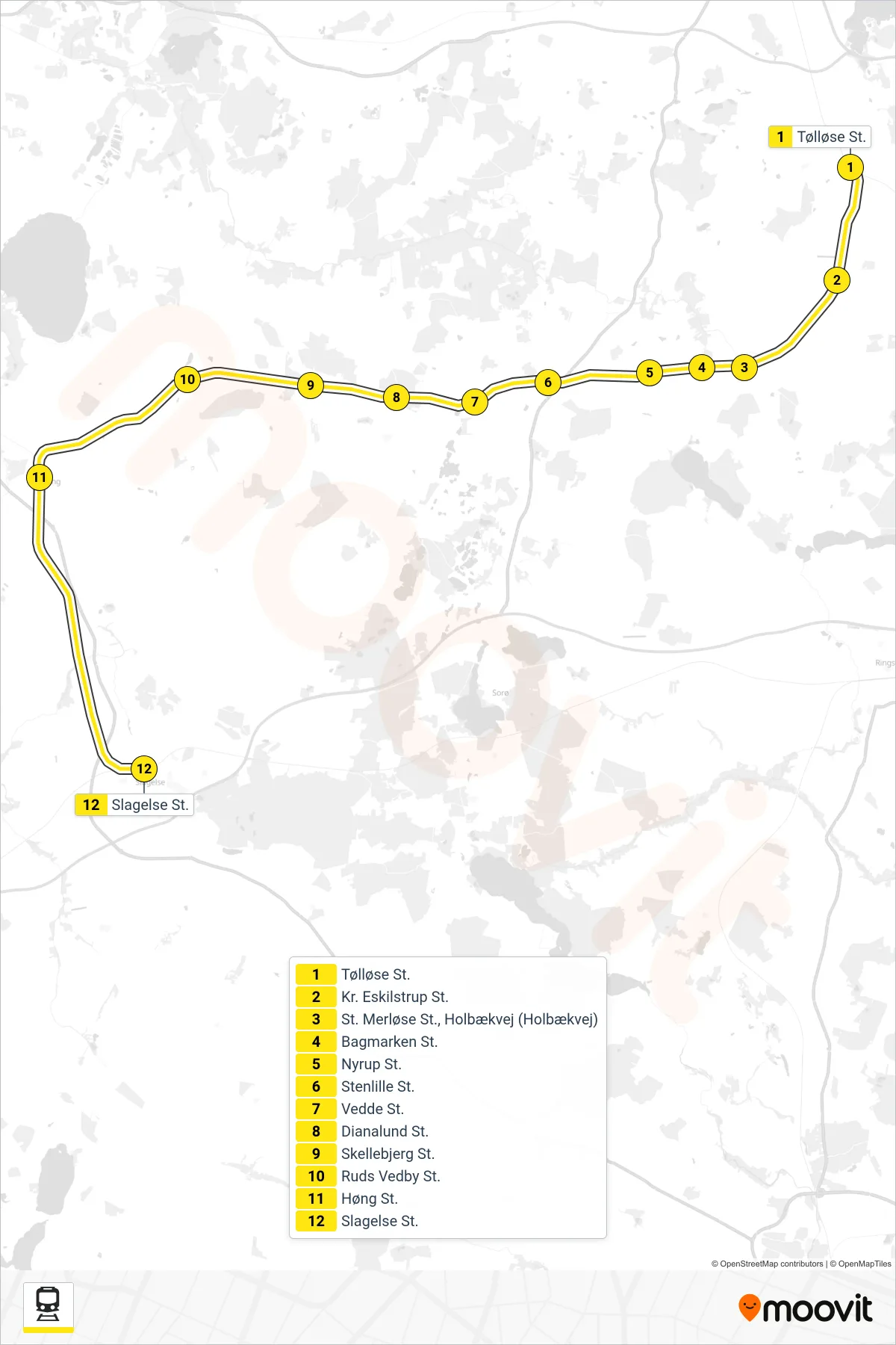 410 jernbane Linje (Slagelse) rute og stop på et kort
