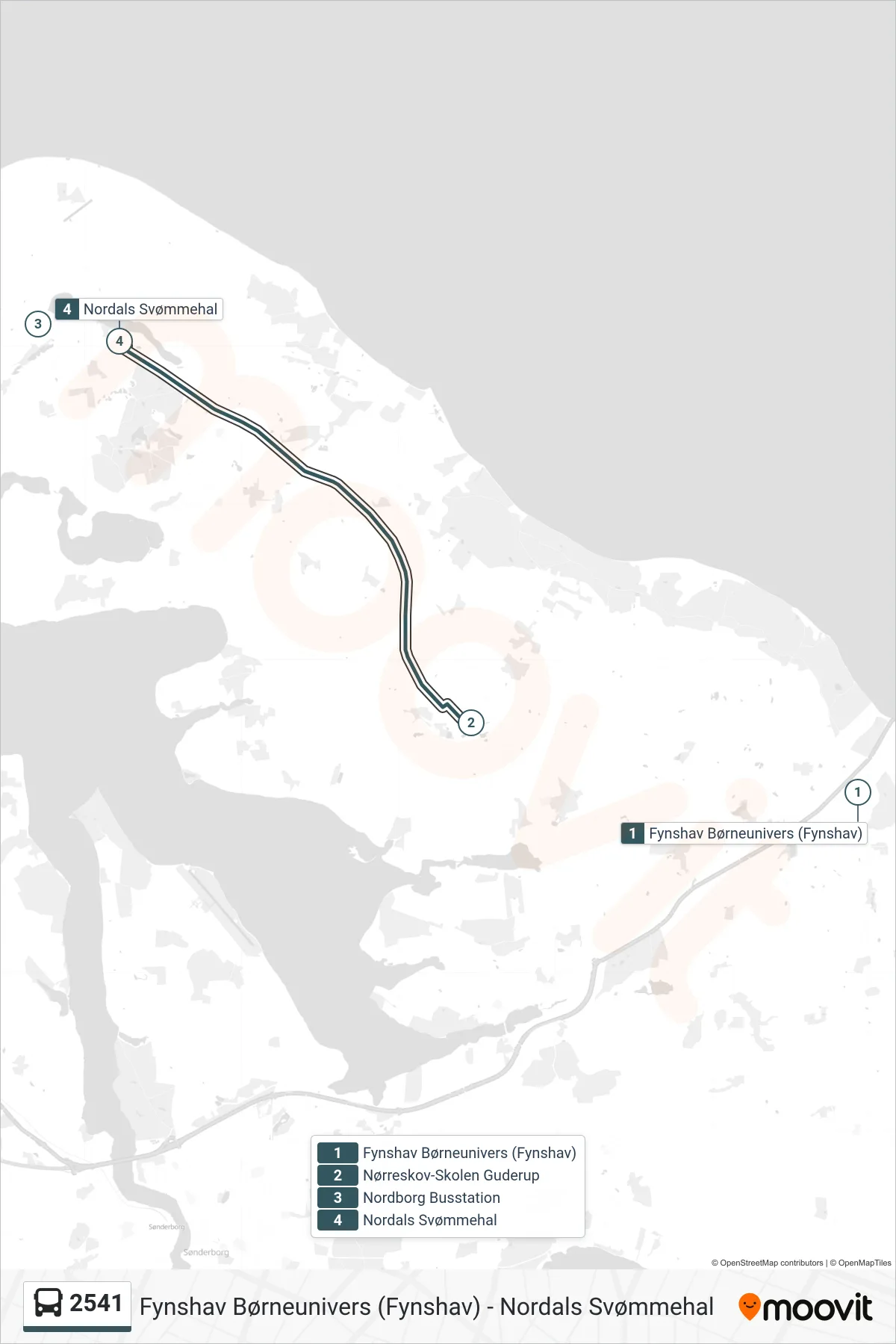 2541 bus Linje (Nordals Svømmehal) rute og stop på et kort