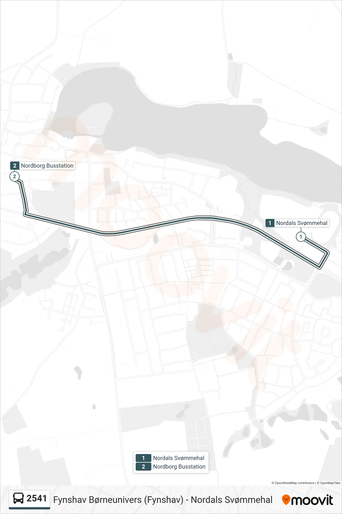 2541 bus Linje (Nordborg Busstation) rute og stop på et kort