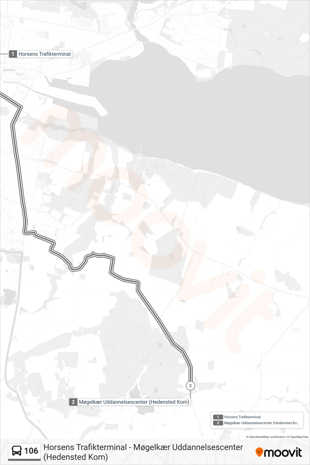 106 bus Linje (Møgelkær) rute og stop på et kort