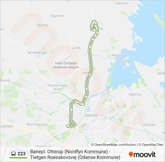 223 bus Linjekort