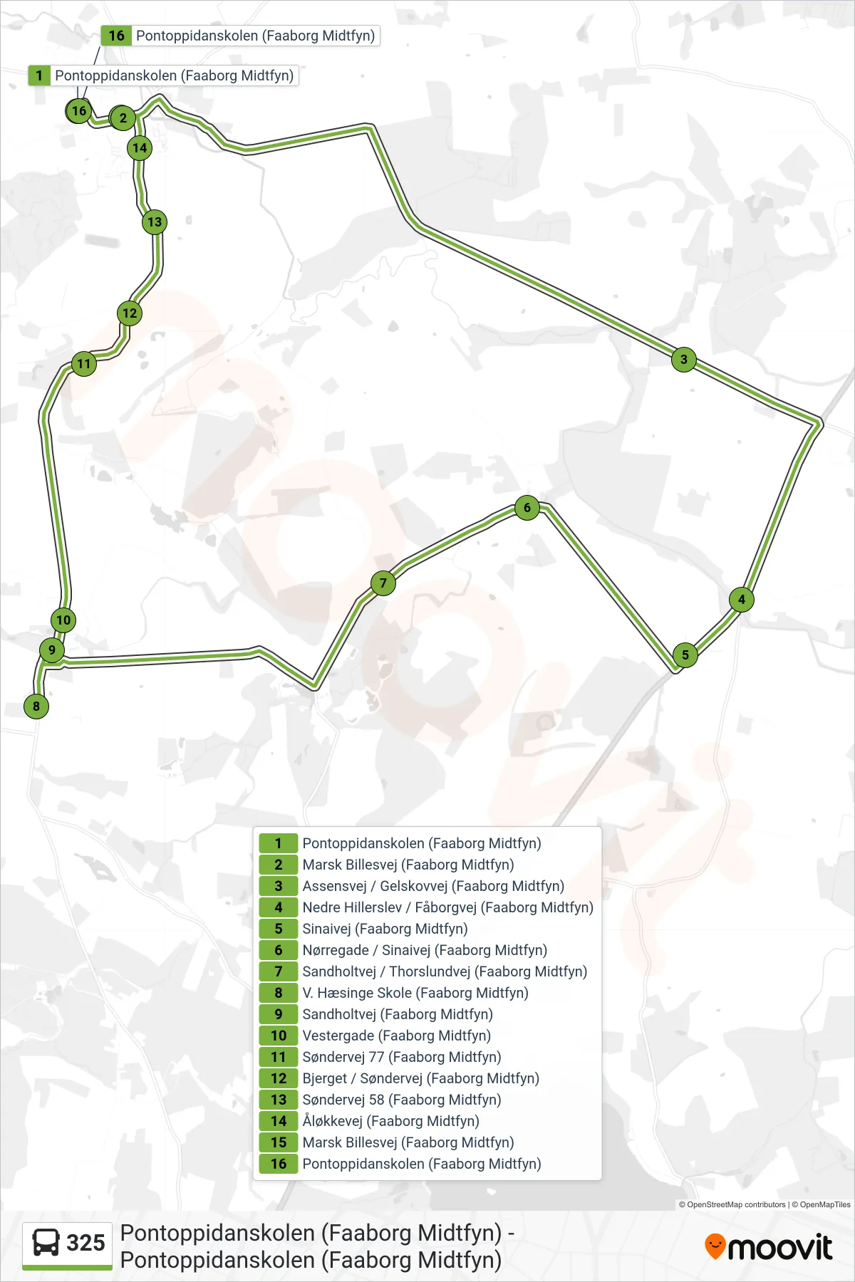 325 bus Linje (Brobyværk) rute og stop på et kort