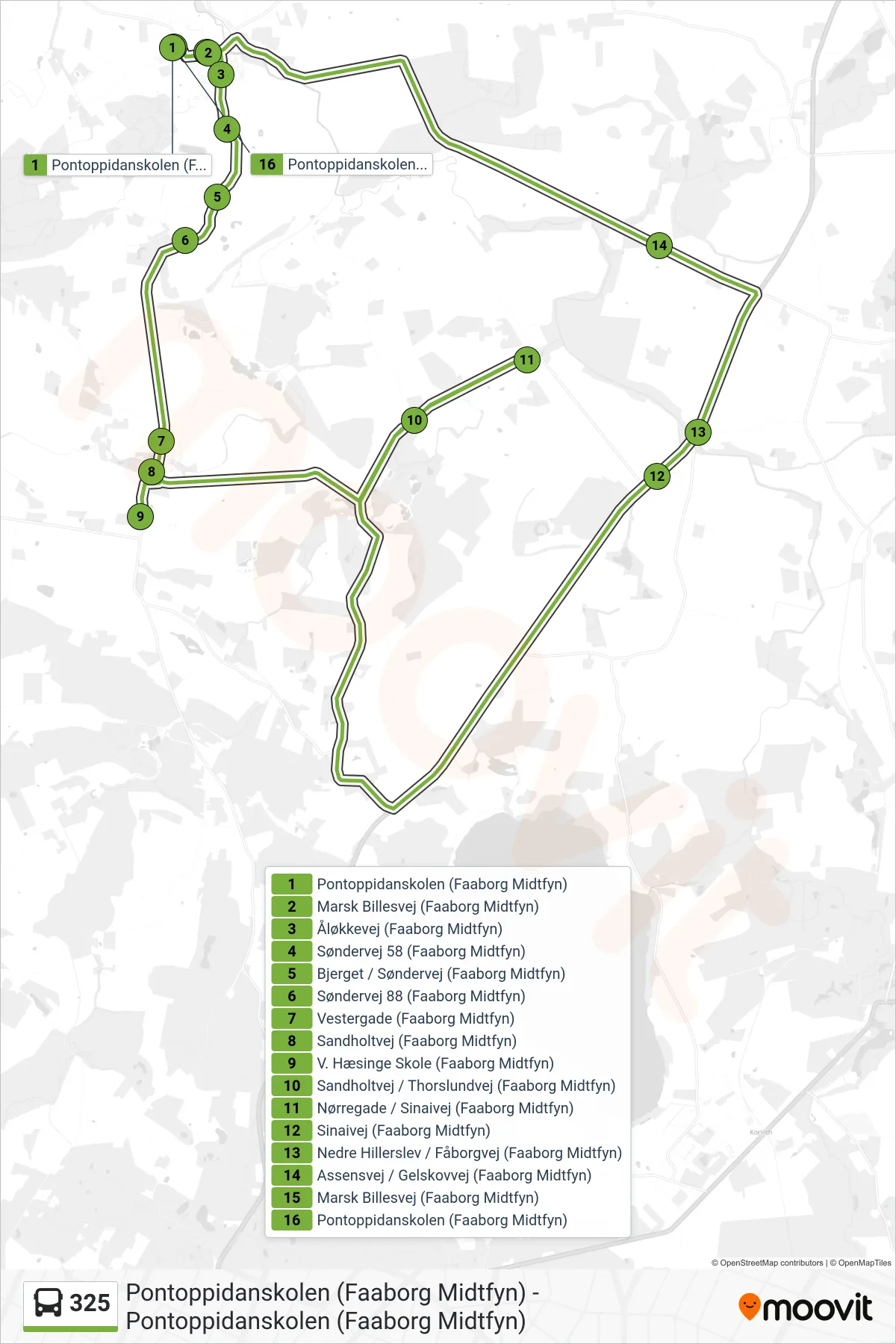 325 bus Linje (Brobyværk) rute og stop på et kort