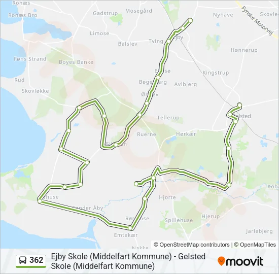 362 bus Linjekort