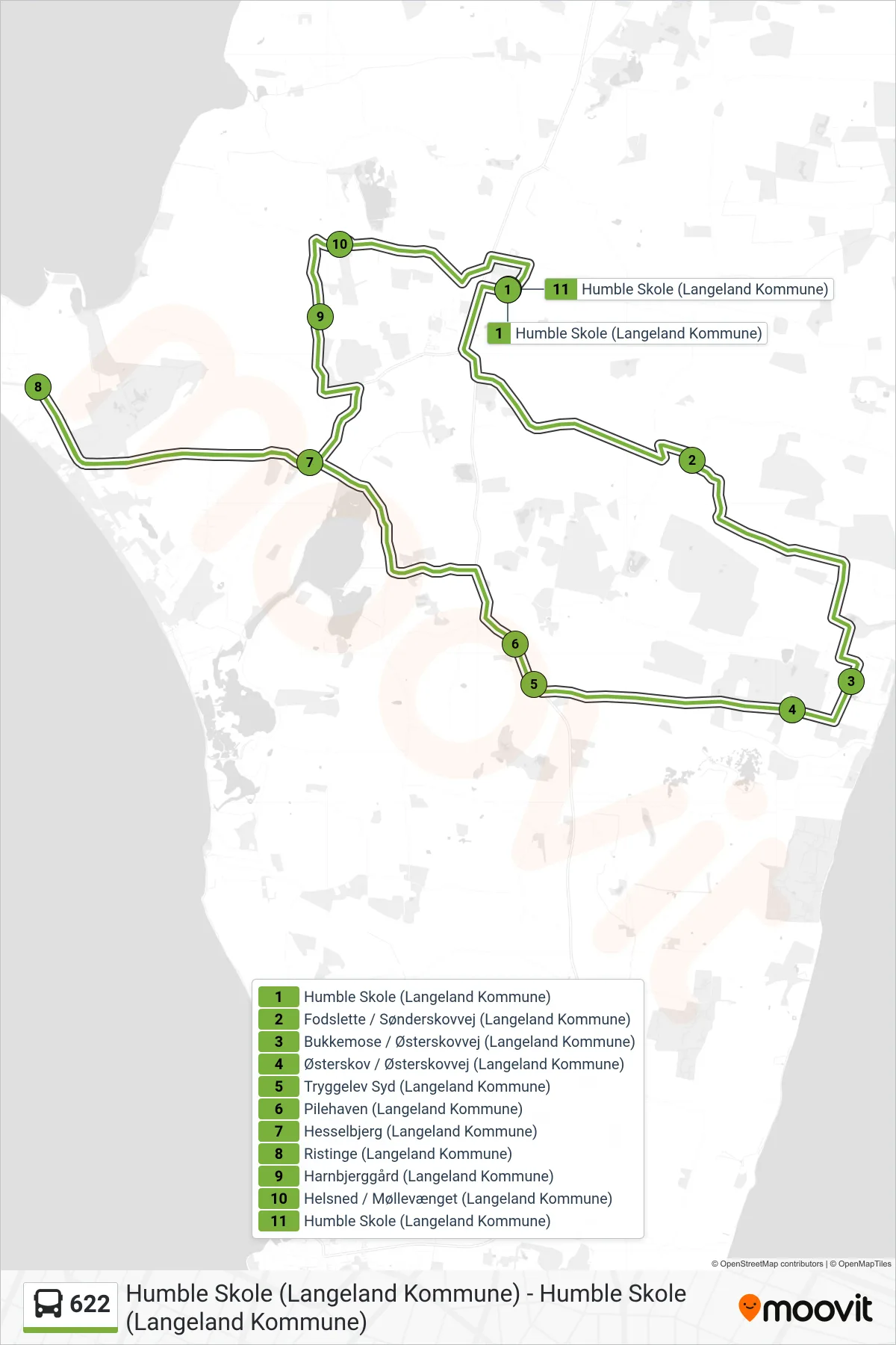622 bus Linje (Humble) rute og stop på et kort