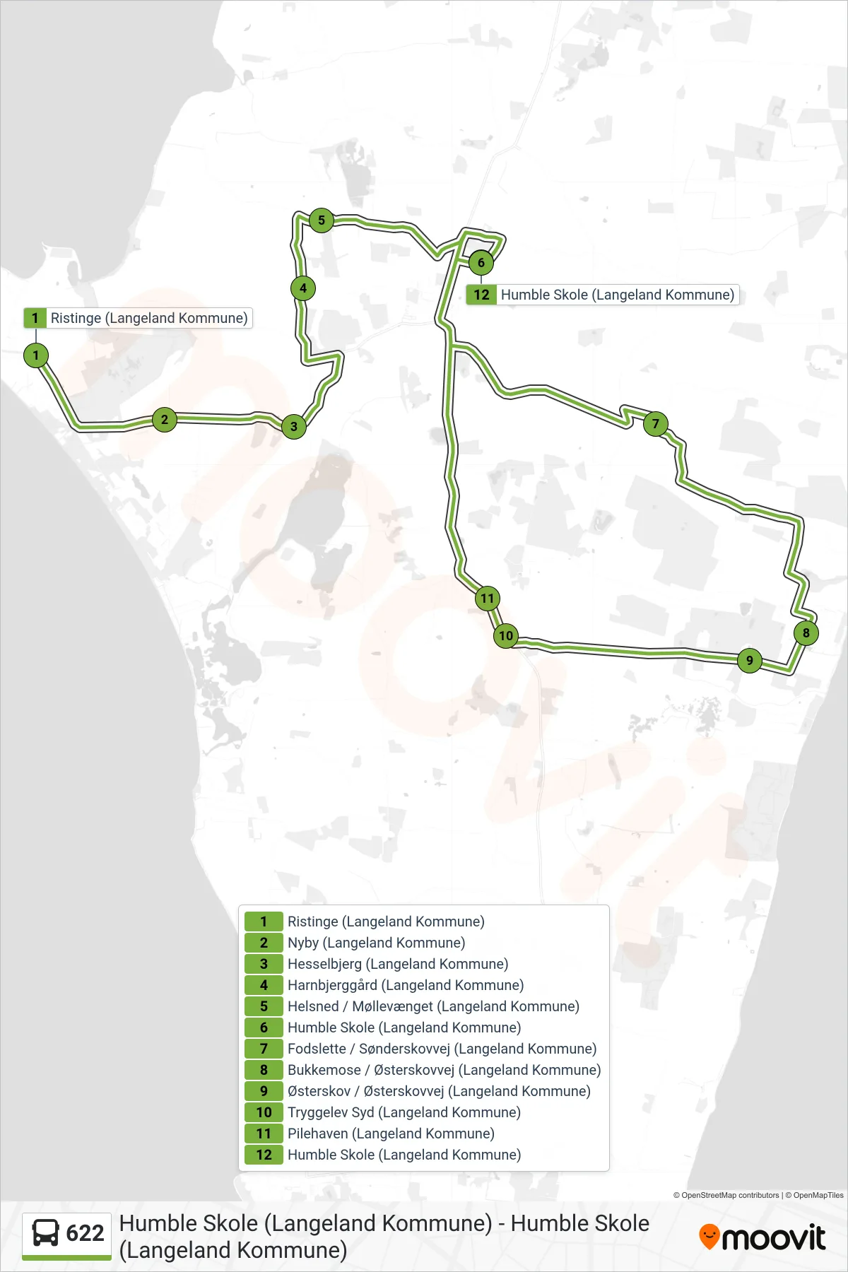 622 bus Linje (Humble) rute og stop på et kort