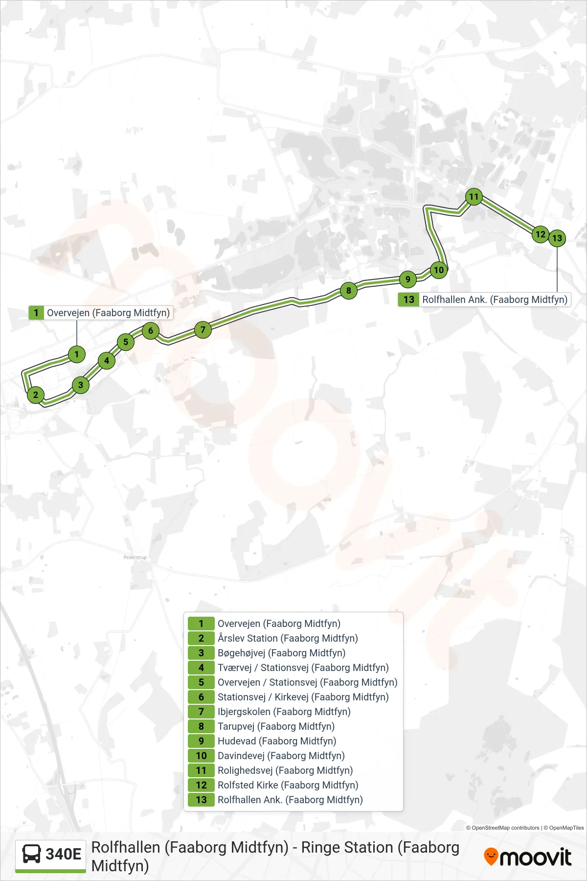 340E bus Line (Rolfsted) route and stops on a map