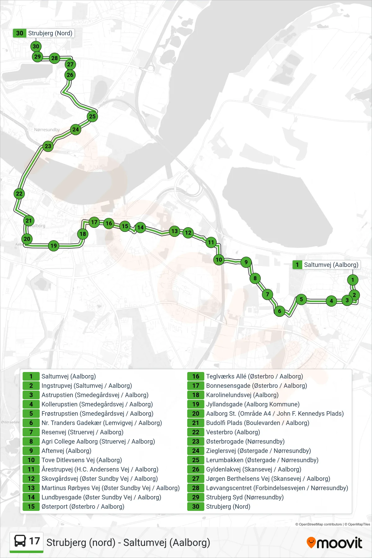 17 bus Line (Strubjerg) route and stops on a map
