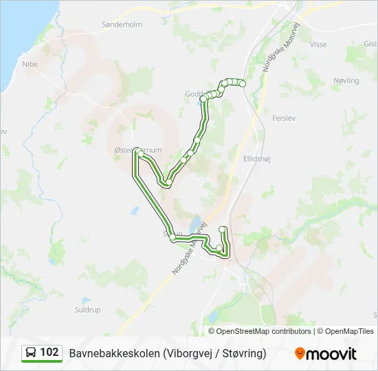 102 bus Linjekort