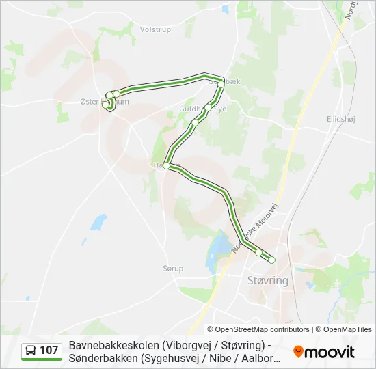107 bus Linjekort