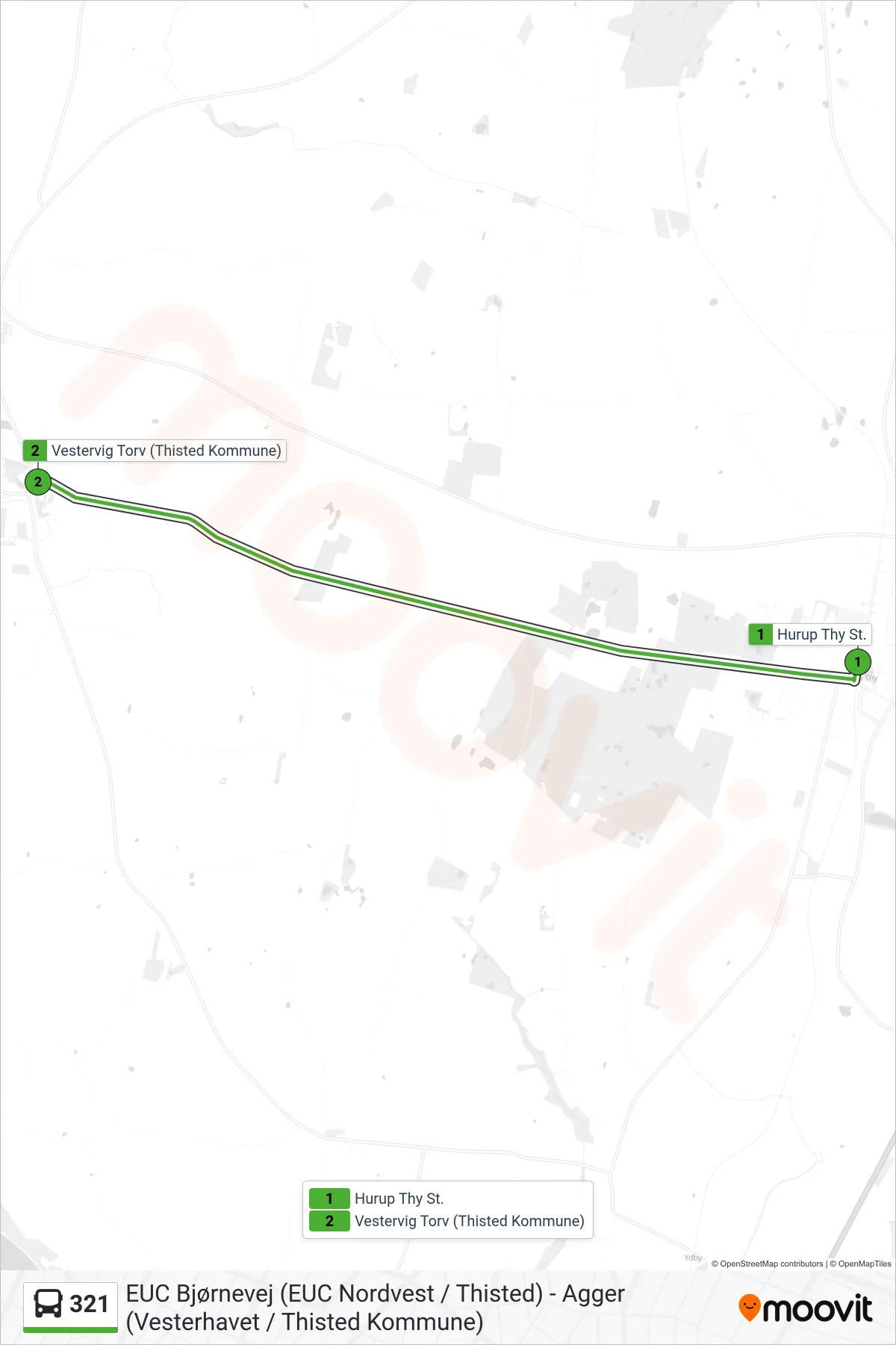 321 bus Linje (Vestervig Torv (Thisted Kommune)) rute og stop på et kort