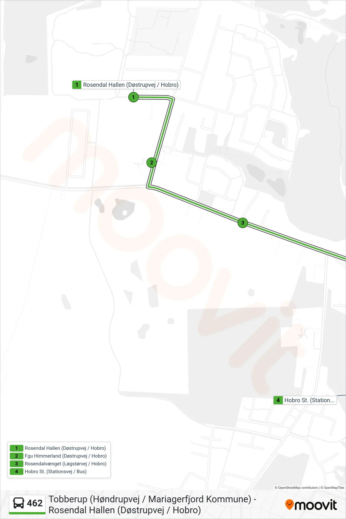 462 bus Linje (Hobro St. (Stationsvej / Bus)) rute og stop på et kort