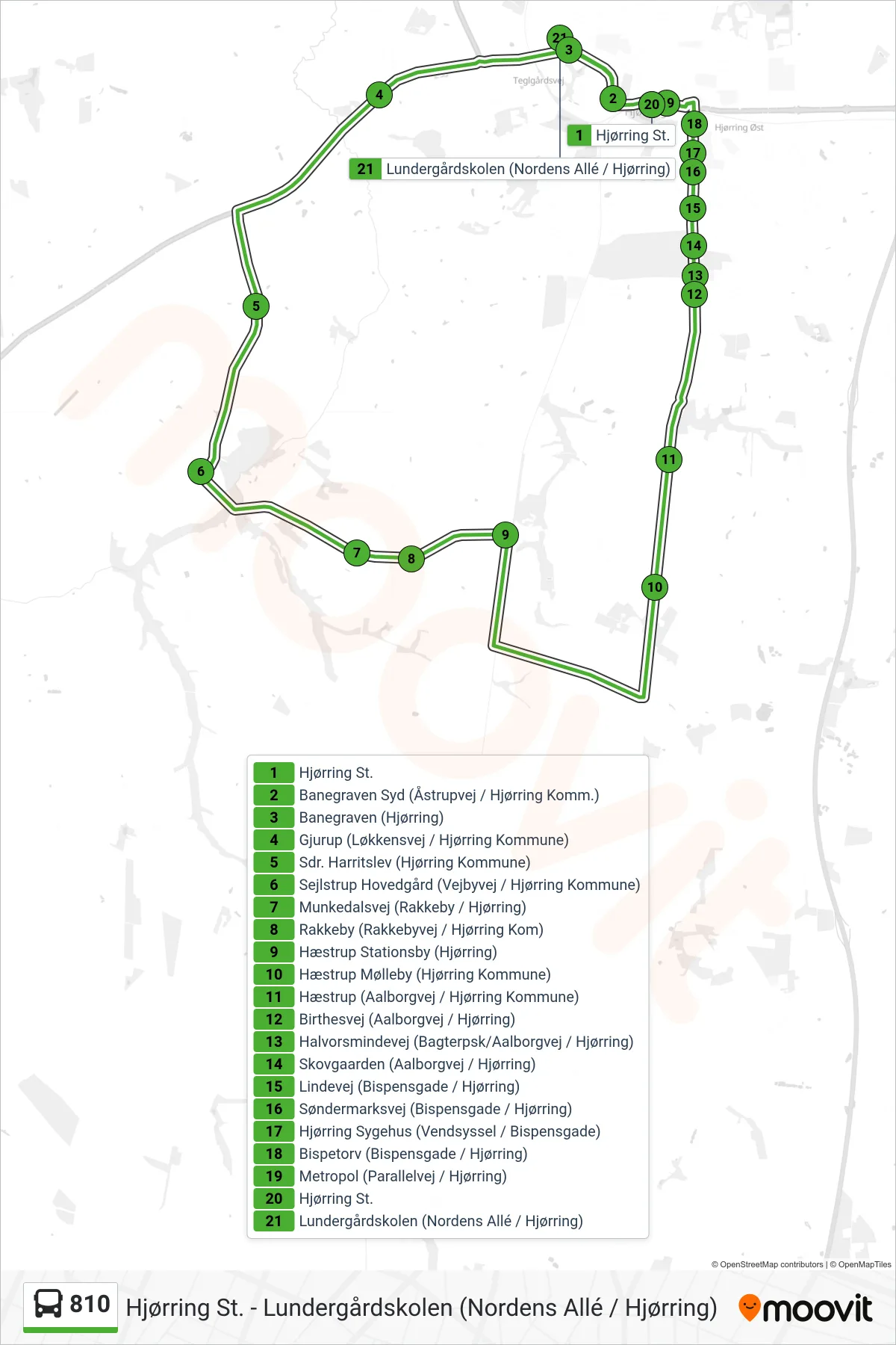810 bus Linje (Lundergårdskolen) rute og stop på et kort