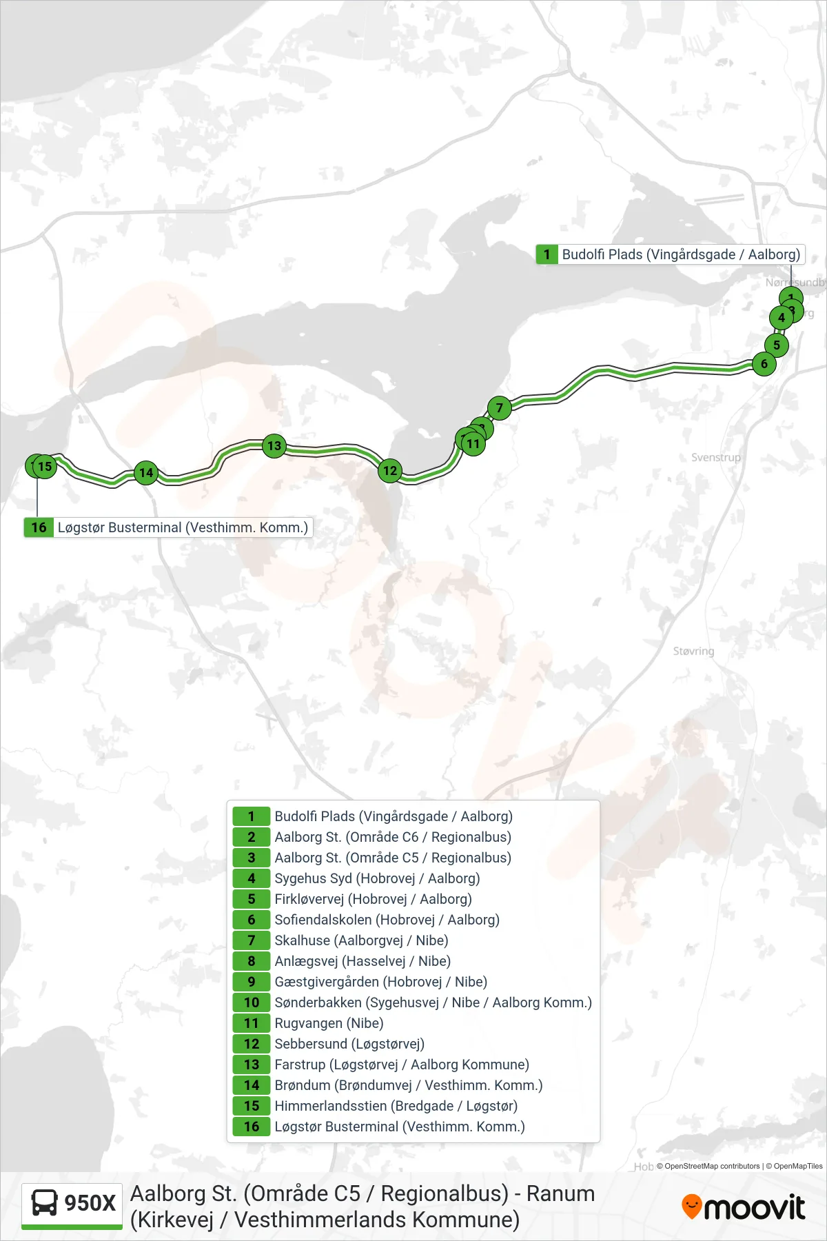 950X bus Linje (Løgstør) rute og stop på et kort
