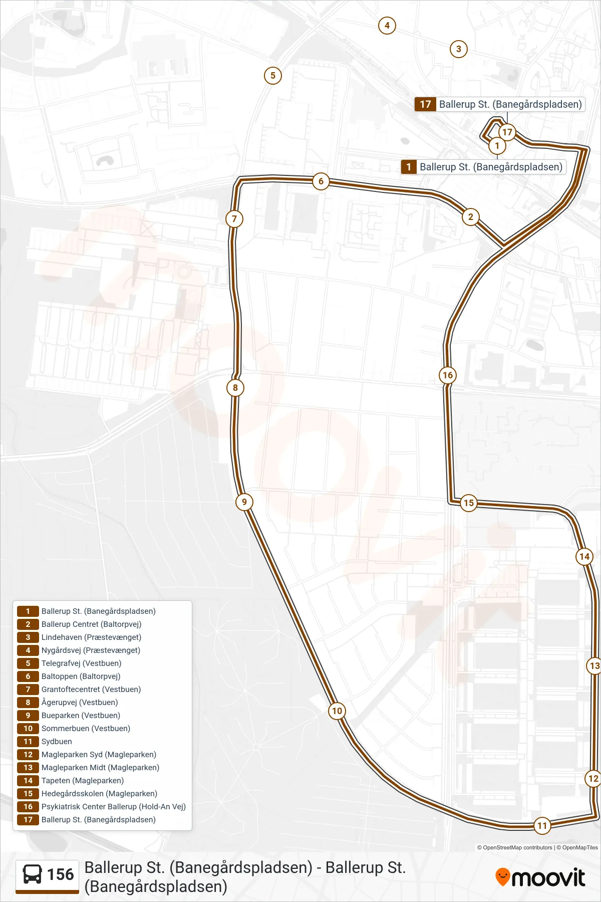 156 bus Line (Ballerup St. Via Magleparken) route and stops on a map