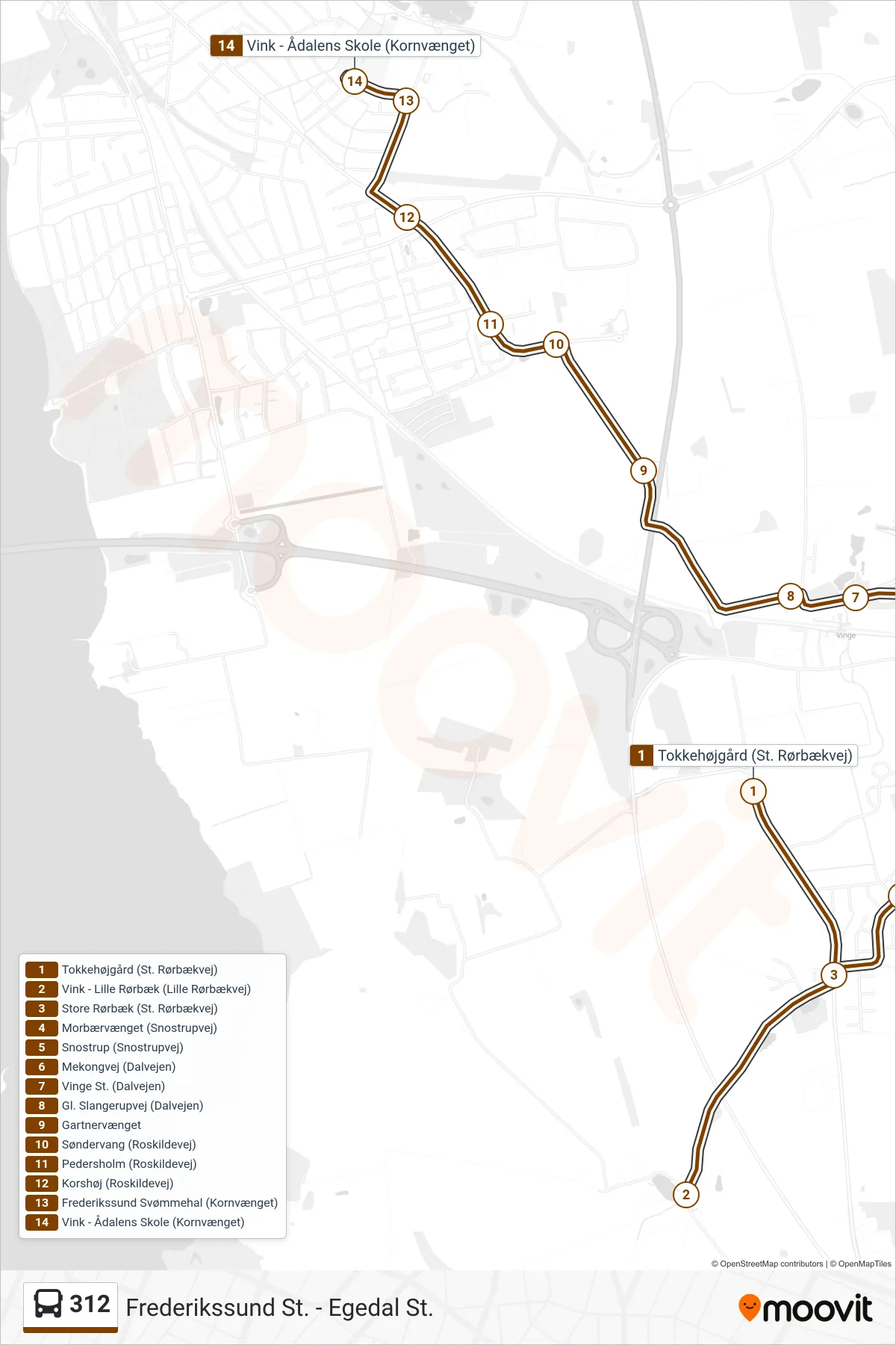 312 bus Linje (Ådalens Skole Ådalens Skole) rute og stop på et kort