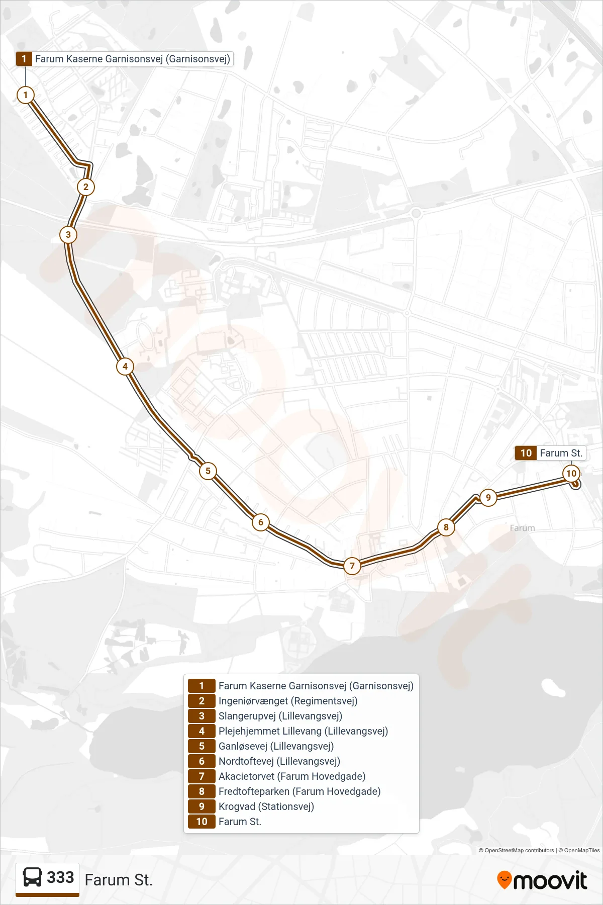 333 bus Line (Farum St.) route and stops on a map