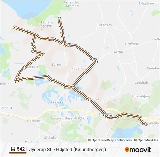 542 bus Linjekort