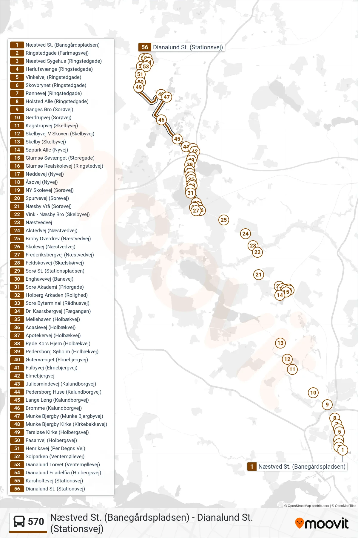 570 bus Line (Dianalund St.) route and stops on a map