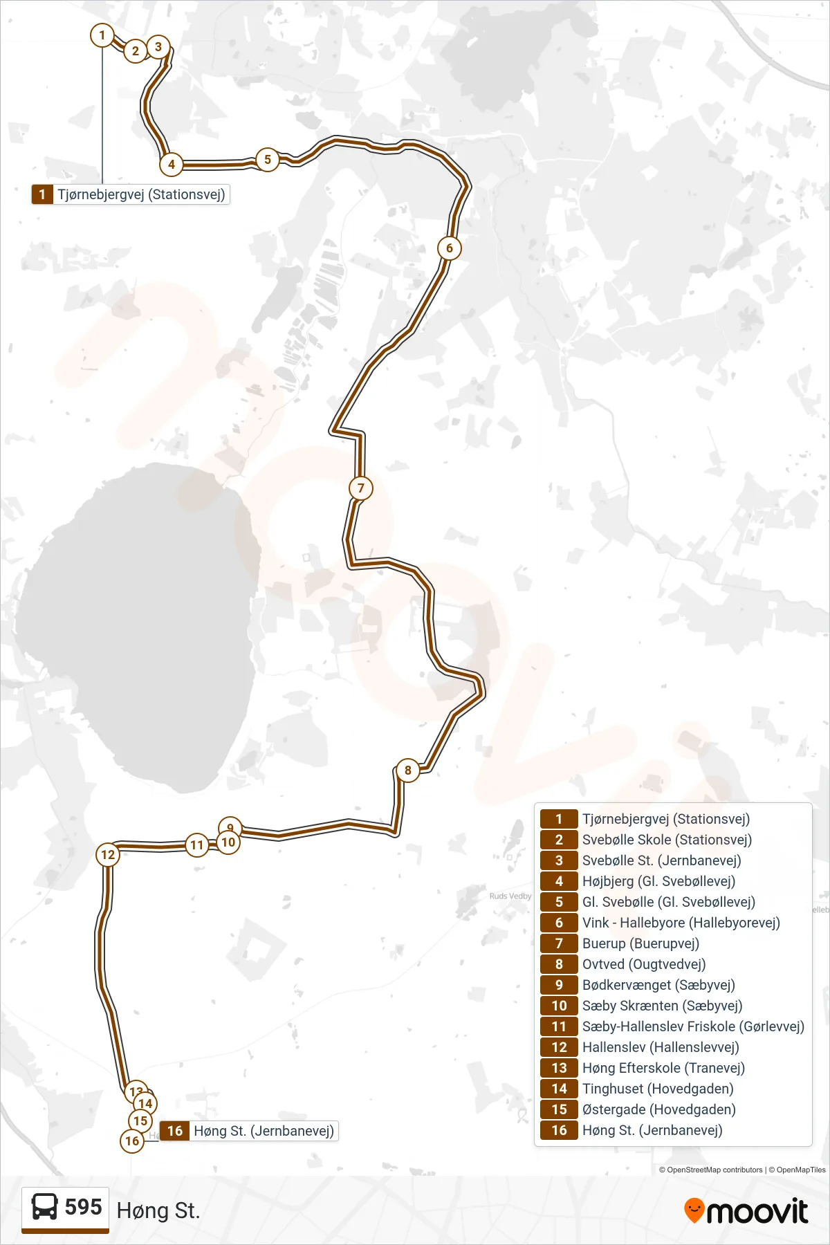 595 bus Linje (Høng St.) rute og stop på et kort