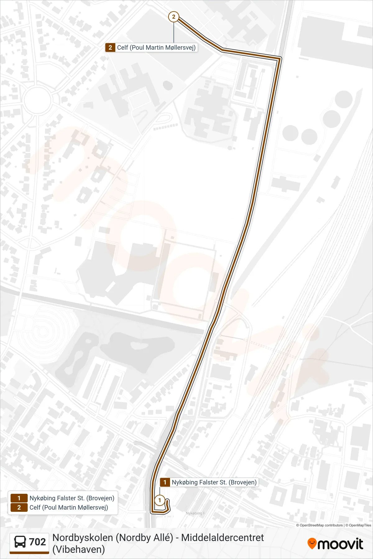 702 bus Line (Celf Merkurs Plads) route and stops on a map