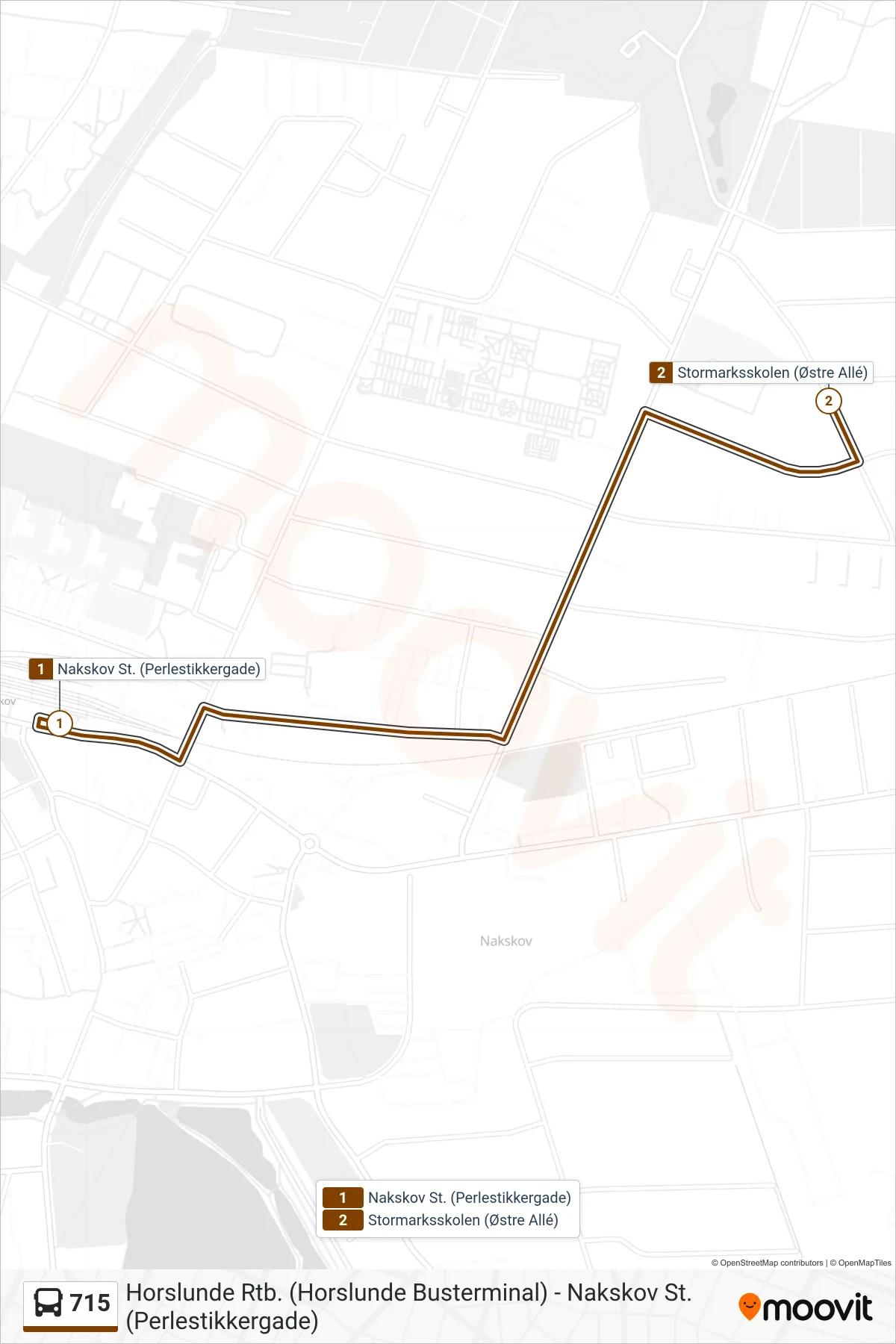 715 bus Linje (Stormarksskolen) rute og stop på et kort