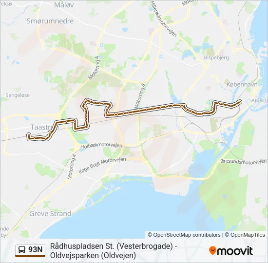 93N Bus Line Map