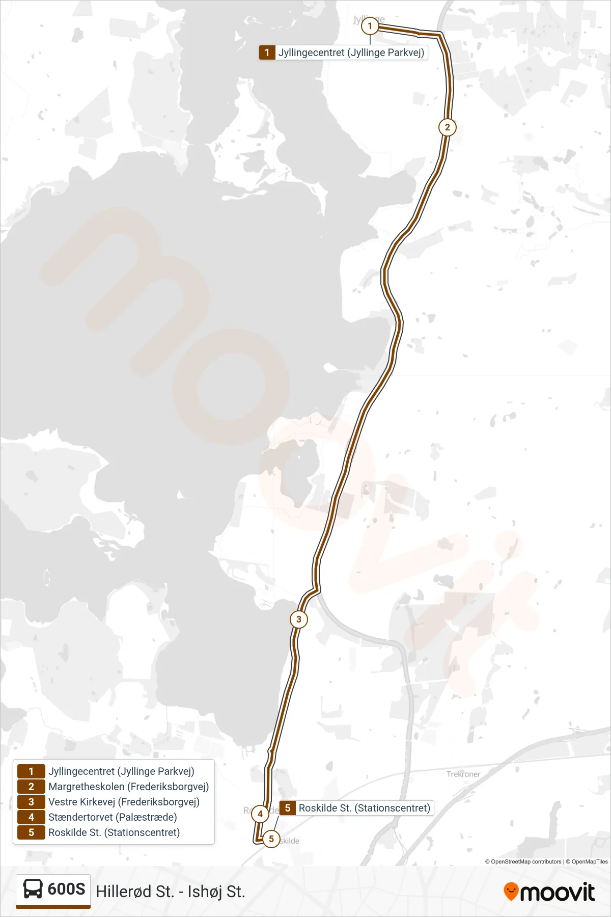600S bus Line (Roskilde St.) route and stops on a map