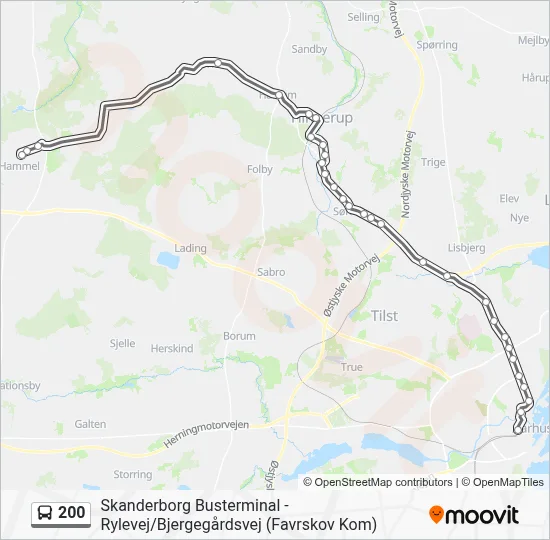 200 bus Linjekort