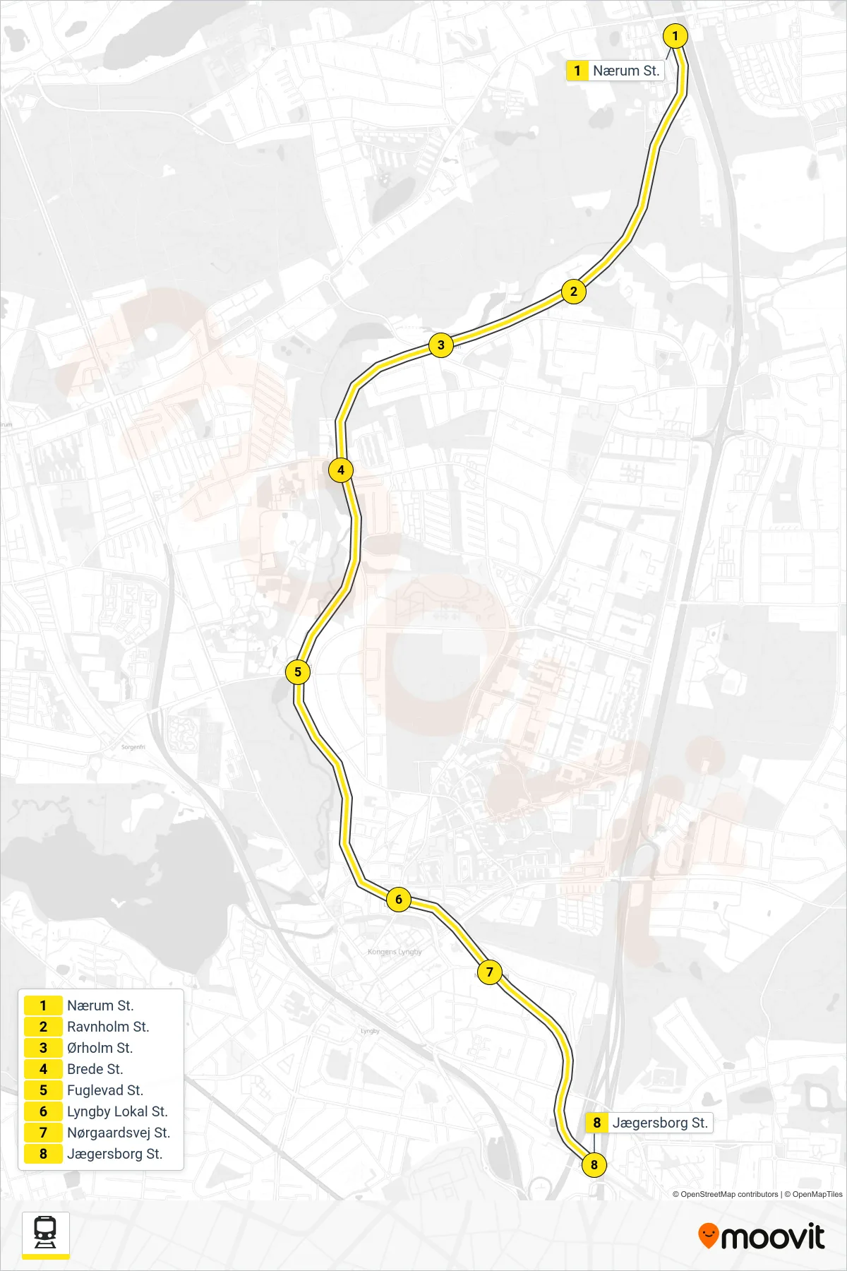 910 jernbane Linje (Jægersborg) rute og stop på et kort