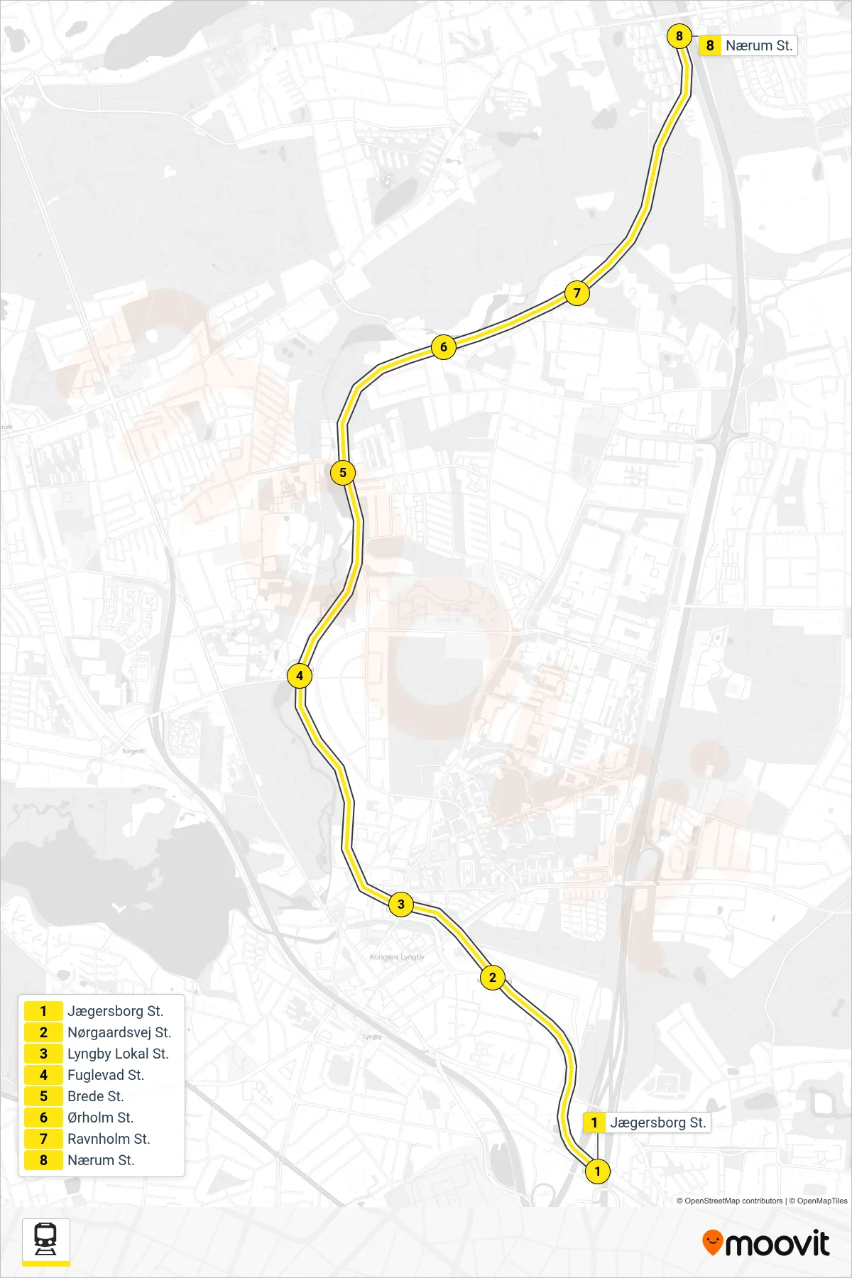 910 jernbane Linje (Nærum) rute og stop på et kort