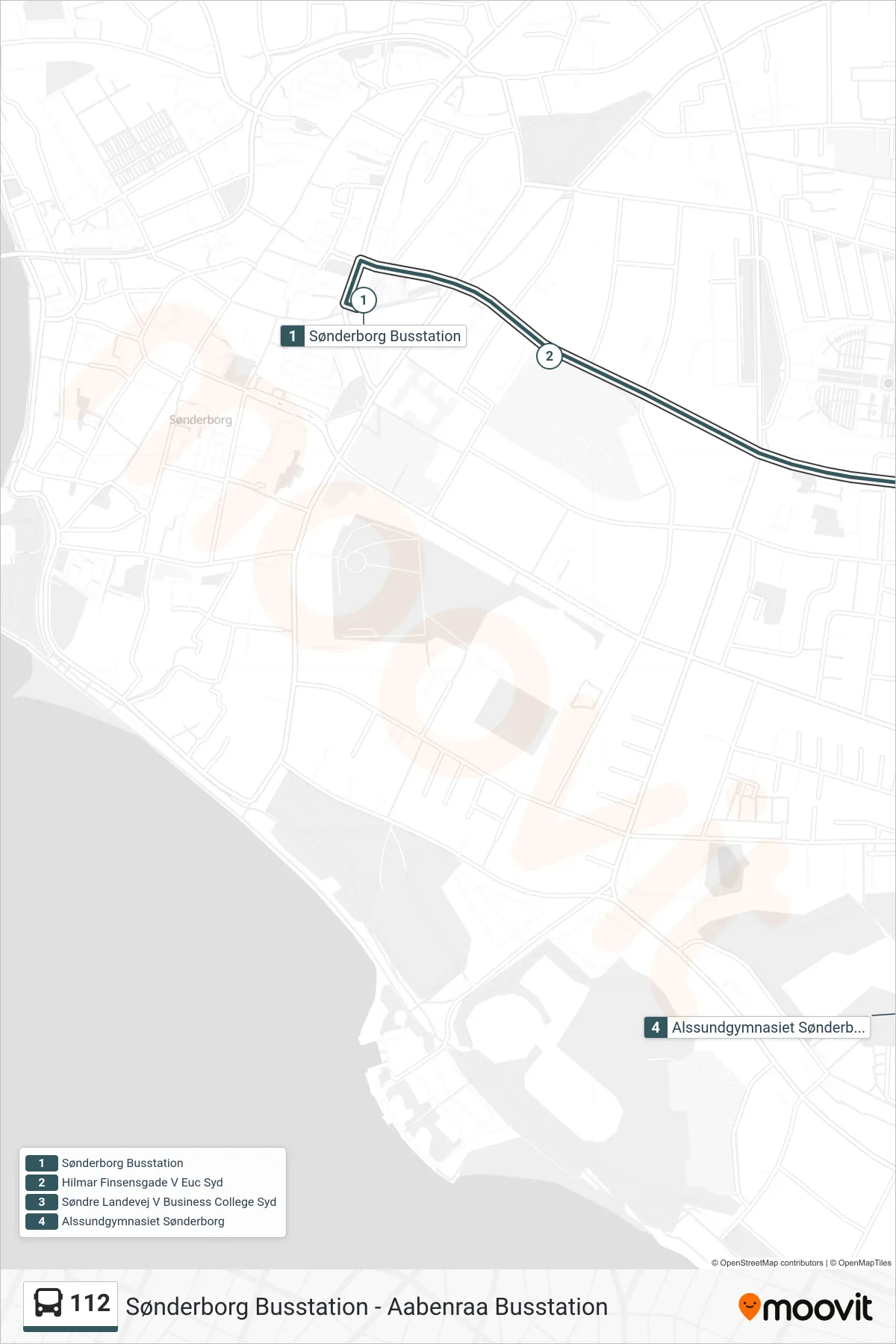 112 bus Linje (Alssundgymnasiet) rute og stop på et kort