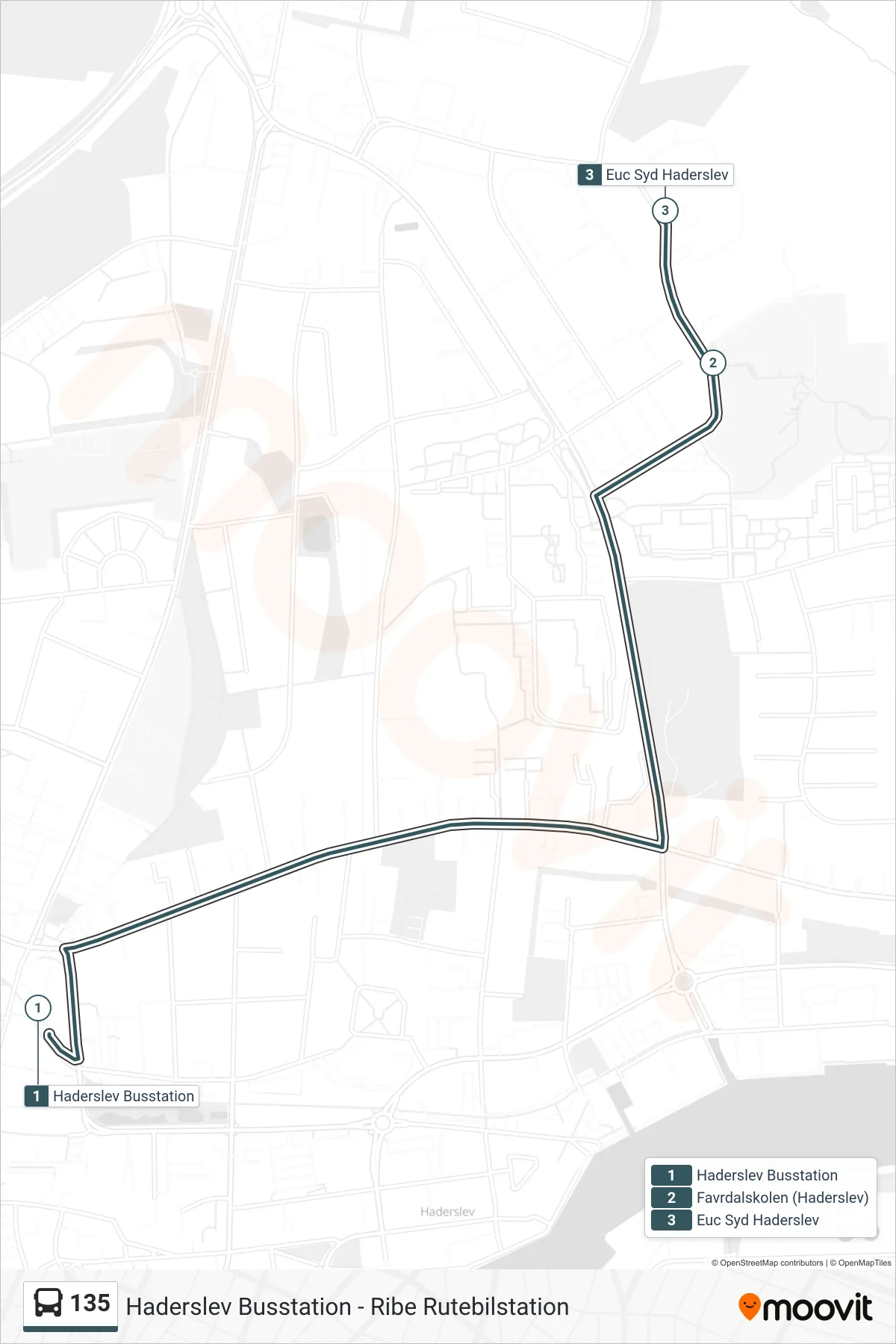 135 bus Linje (Favrdalskolen) rute og stop på et kort