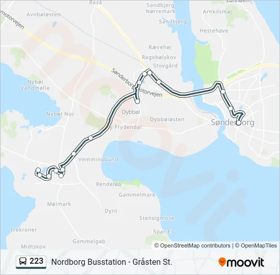 223 bus Linjekort