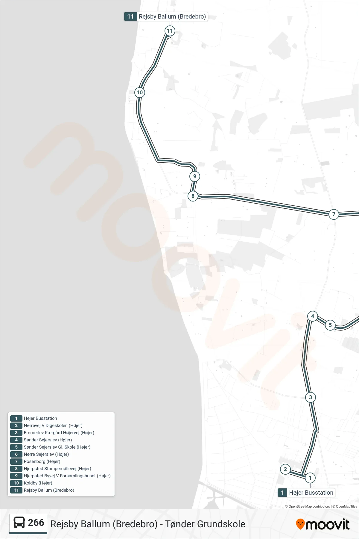 266 bus Linje (Hjerpsted) rute og stop på et kort