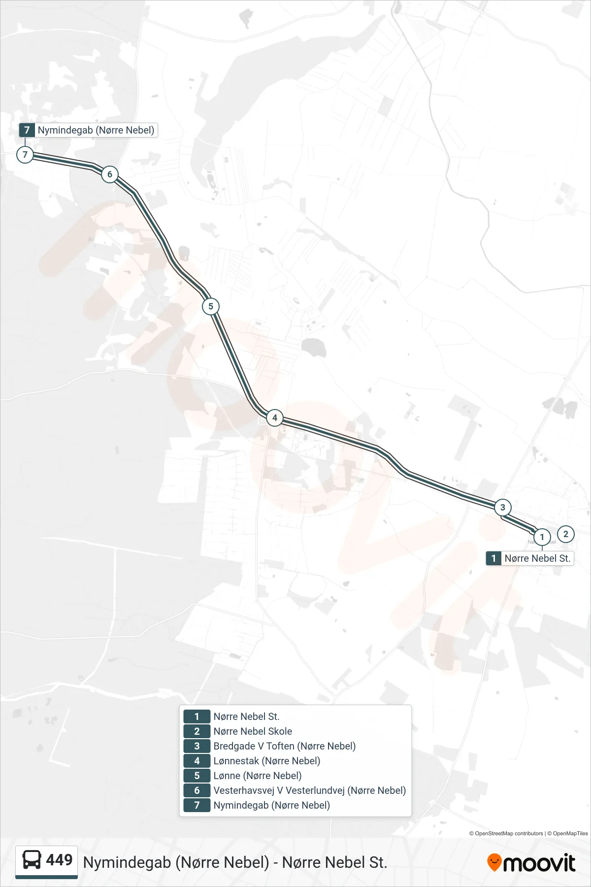 449 bus Linje (Nymindegab) rute og stop på et kort