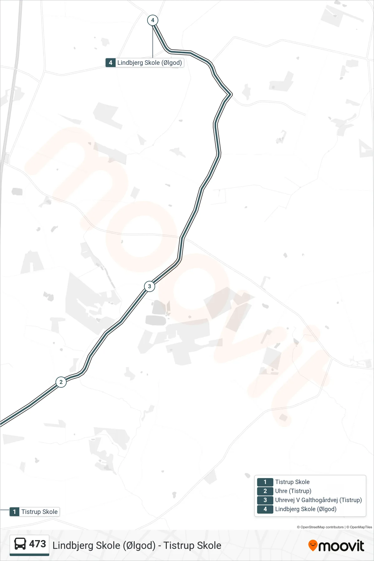 473 bus Line (Lindbjerg Skole (Ølgod)) route and stops on a map