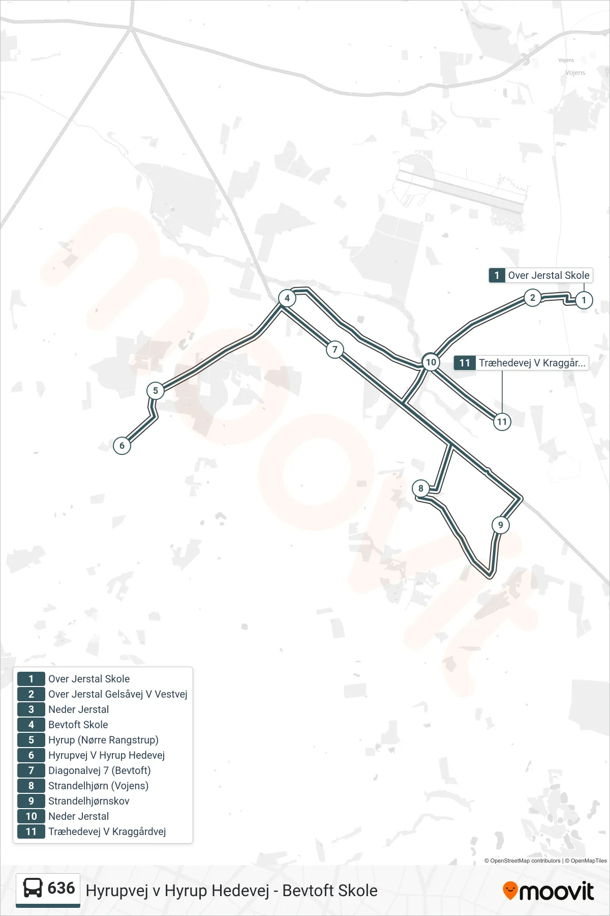 636 bus Line (Neder Jerstal) route and stops on a map