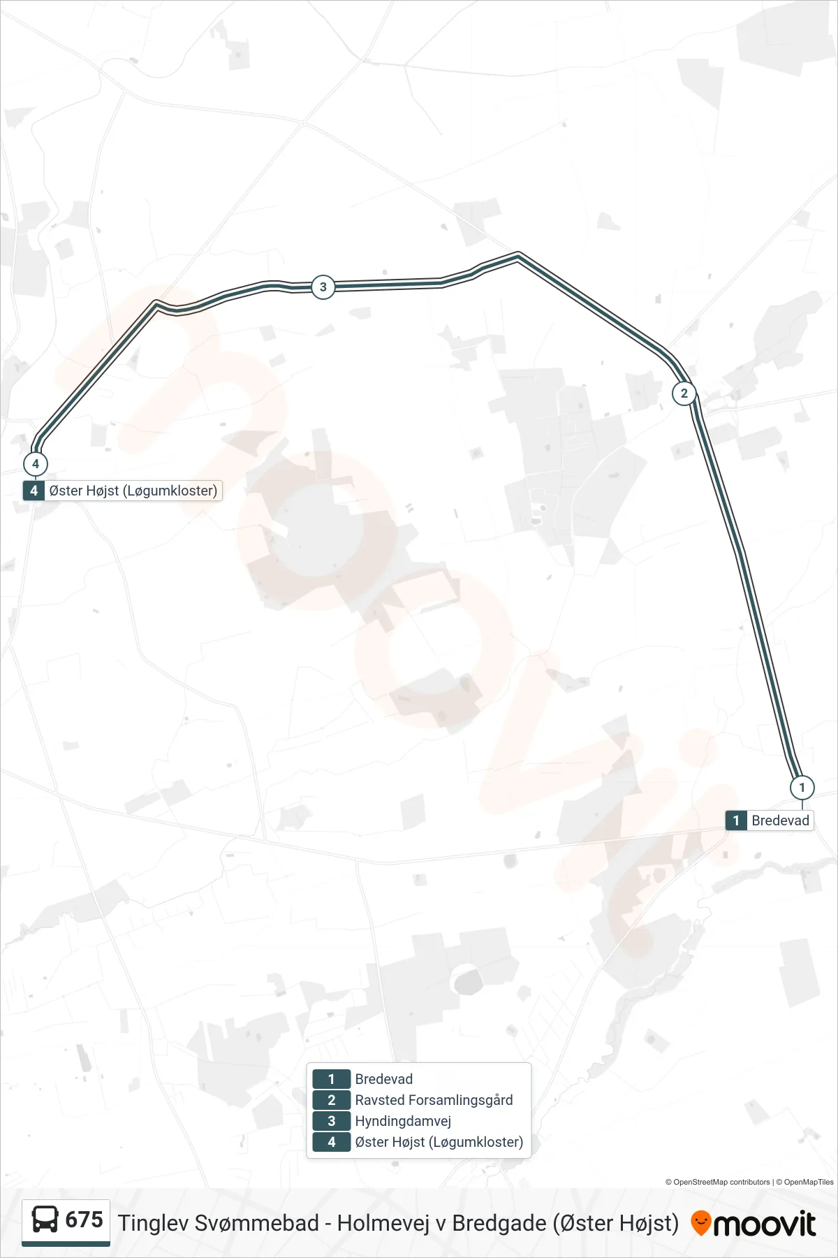 675 bus Line (Øster Højst (Løgumkloster)) route and stops on a map
