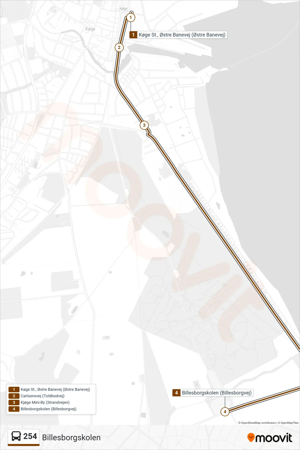 254 bus Line (Billesborgskolen) route and stops on a map