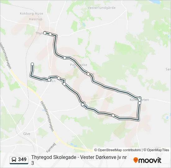 349 bus Linjekort